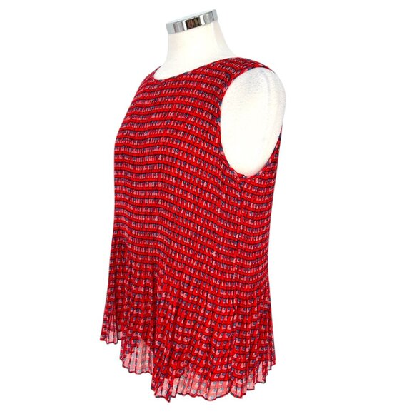 Halogen Pleated Sleeveless Printed Blouse Red Blue Size Medium - Picture 5 of 10